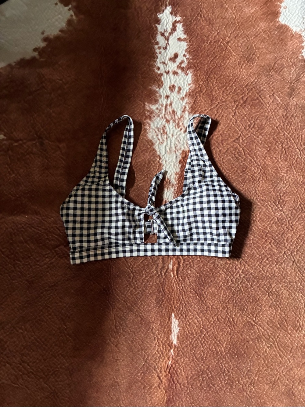 Gingham Tie-Front Bralette Top - Black & White
